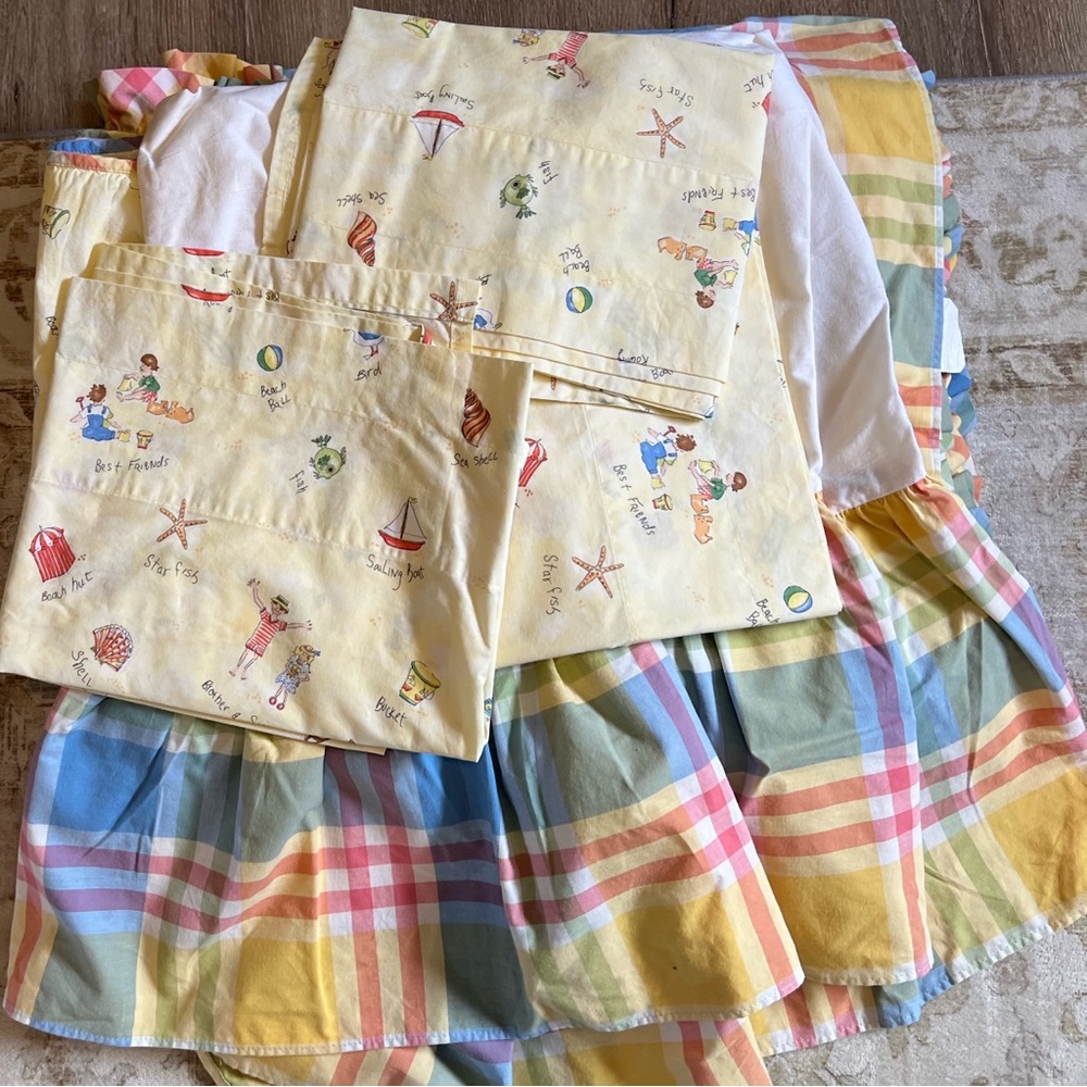 Laura Ashley Baby Shell seaside Crib Sheet Comforter, skirt etc Set of 6 items